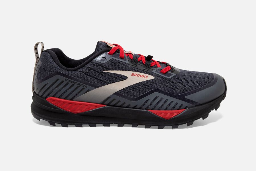 Cascadia 15 GTX Trail Brooks Running Shoes NZ Mens - Black/Red - XRZTEO-634